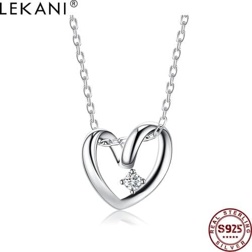 LEKANI 925 Sterling Silver Necklace For Women Wave Hollow Heart Pendant Necklace Wedding Gift Anniversary Present To Lover