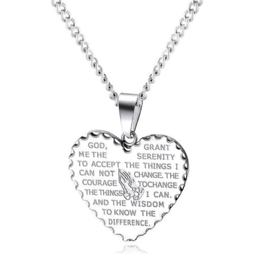 Prayer Scripture Heart Necklace Pendant Charm Necklace Women Black Gold Silver Color Chain Valentines Day Gift 2021 For Lovers