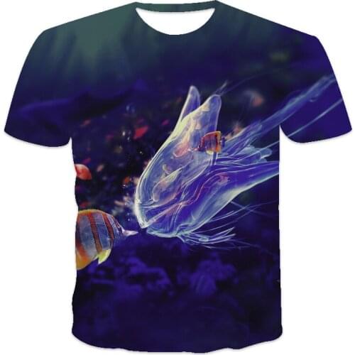 Deep Sea Jellyfish Hd Design Mens Summer Short Sleeve T-shirt Casual O-neck Tops Transparent Animal Printing Size Xxs-6xl