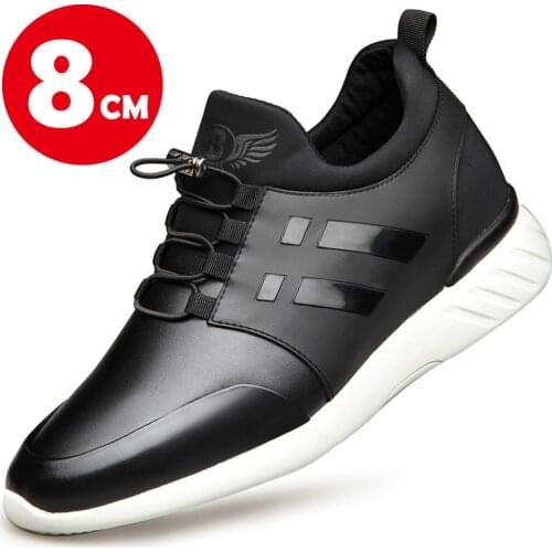 Mens Leather Italy official Loafers 8CM Black Increasing British Shoes Classic Fashion Casual Shoe Big Size 46 Office Shoes Men