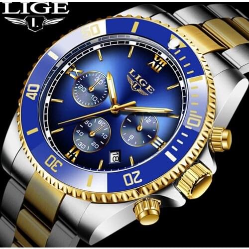 Mens Luxury Business Multifunctional Quartz Watch Casual Sports Waterproof Stainless Chronograph Wristwatches Male LIGE 8913