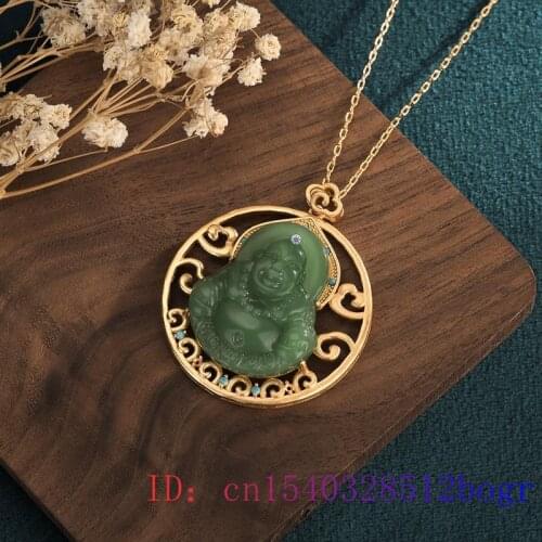 Jade Maitreya Pendant Buddha Gemstone Fashion Necklace Natural Zircon 925 Silver Chinese Crystal Women Chalcedony Amulet