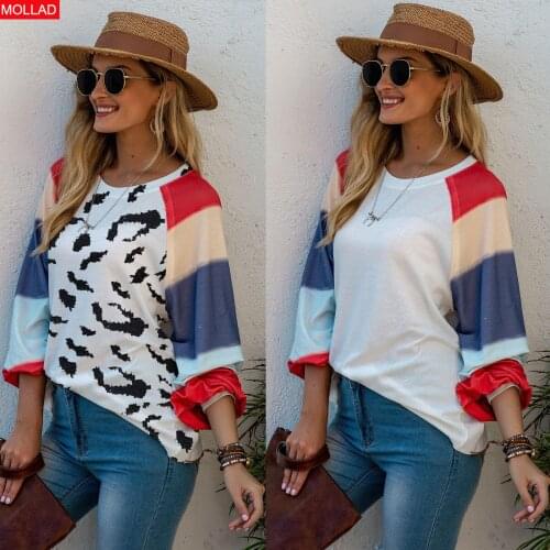 2021 New European and American round Neck Watercolor Balloon Sleeve Multicolor Hoodie Womens Top