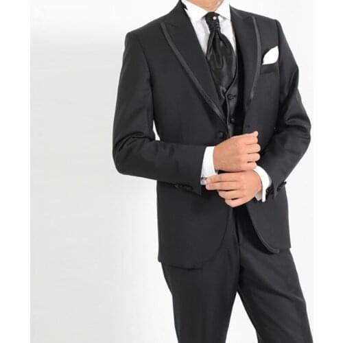 Costume men suits black peaked lapel suits for wedding prom classic blazer jacket homecoming terno handsome groom tuxedo 3 piece