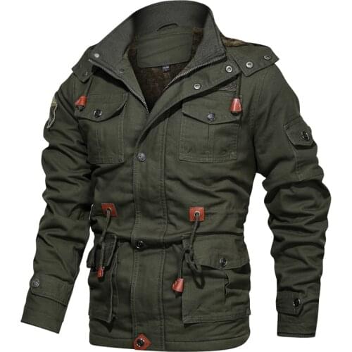 Pop Winter Military Jacket Men Casual Thick Thermal Coat Army Pilot Jackets Air Force Cargo Outwear Fleece Hooded Jacket Clothes