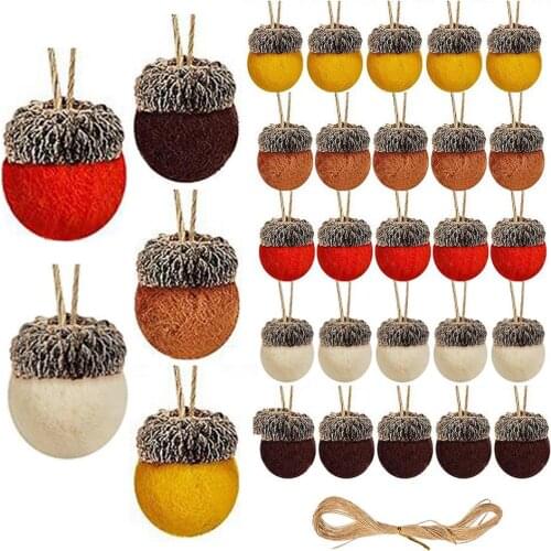 Christmas Hanging Decoration Felt Acorn Ornaments Wool Felted Acorn Garland Balls With 32.8ft String 2022 New Year Decoration
