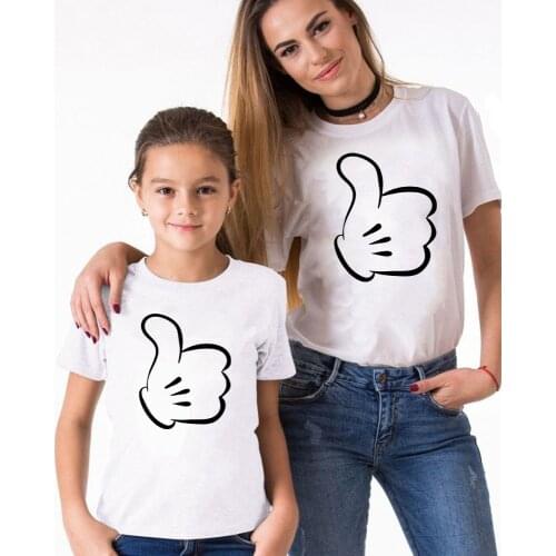 Family Matching Clothes Family Look WhiteT-shirt DADDY MOMMY KID BABY Funny Mickey Hand Print Tops Summer Family Matching Tees