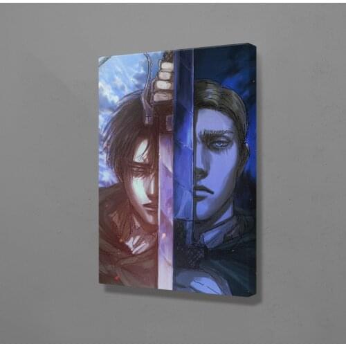 Shingeki No Kyojin Levi Erwin Smith Frame Canvas Wall Art Decoration Poster Prints for Home Bedroom Framed Wooden Decor Painting