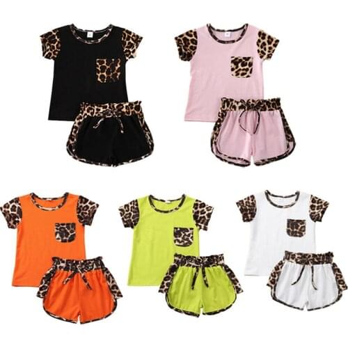 Fashion New Summer Toddler Baby Girls Boys Outfits Tracksuit Clothes Short Sleeve Leopard Tops T-Shirt Shorts 2pcs Children Set