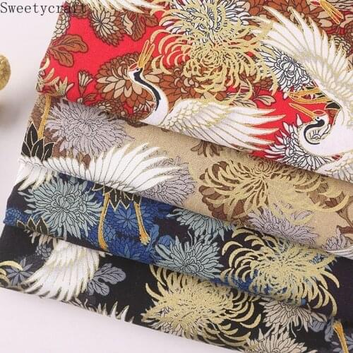 150x100cm Japanese Crane Prints bronzing Cotton Fabric Cloth Sewing Quilting Fabric Patchwork Needlework DIY Handmade Material