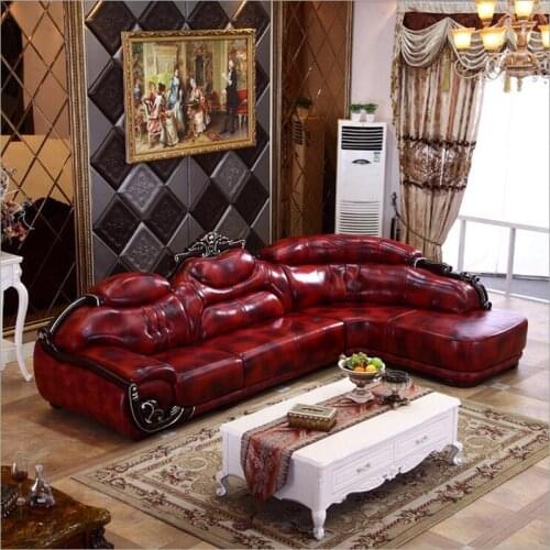 High quality European antique living room sofa furniture genuine leather set o1073