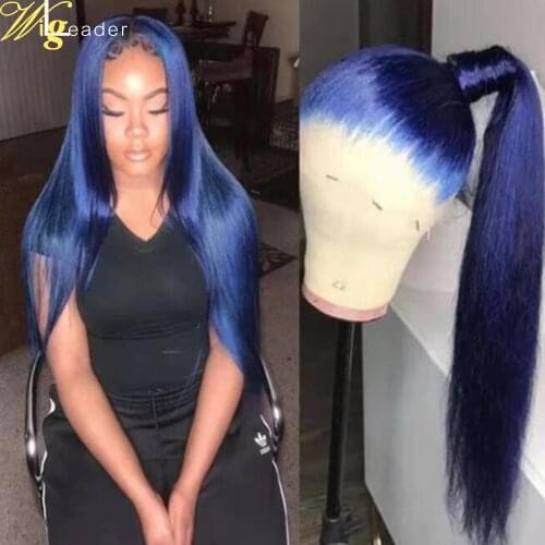 Wigleader Human Hair Deep Blue Glueless Lace Front Wigs 150% Preplucked Straight 13x6 Lace Frontal Wigs With Baby Hair