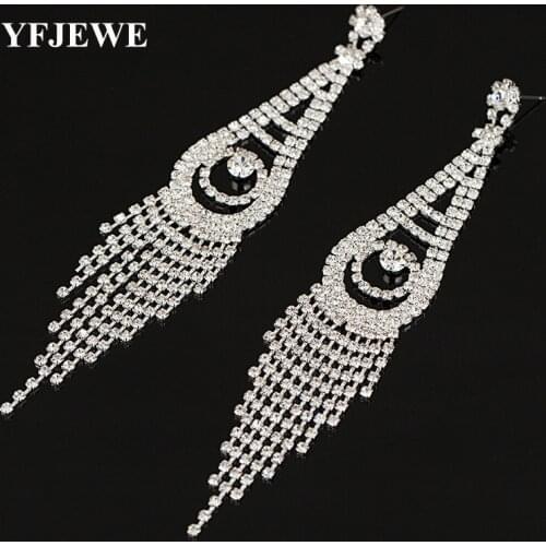YFJEWE Fashion New Silver Plated Crystal Long Drop Earrings for Women Party Wedding Accessories Jewelry Birthday Gift #E124