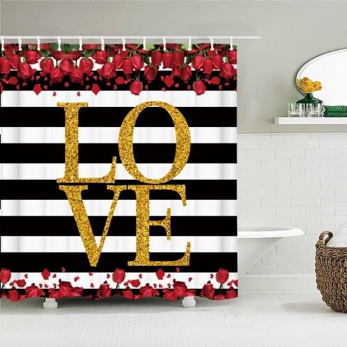 Love Red Rose Shower Curtain Bath Screen Waterproof Fabric Bathroom Decor Large Size 240X180 Valentines Day Shower Curtains