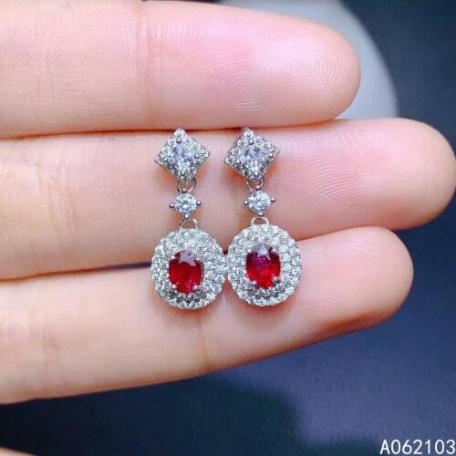 KJJEAXCMY fine jewelry 925 sterling silver inlaid natural ruby Womens exquisite small plant Gemstone Earrings support check