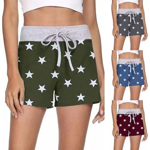 50% Hot Sales Summer Women Shorts Drawstring Quick Drying Stars Print High Waist Short Pants Trousers for Beach