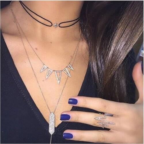 2021 AAA Sparking CZ Charm Link Chain Thin Triangle Necklace Gold Silver Color Women Chocker Necklaces Jewelry For Wedding Party