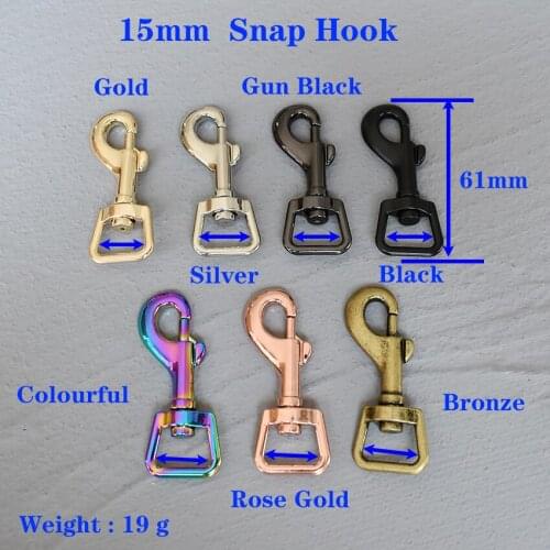 1 Pcs 15mm Metal Snap Hook Spring Gate Openable Keyring Leather Bag Belt Strap Buckle Dog Chain Snap Clasp Clip Trigger Luggage