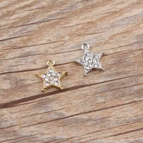10pcs Full Rhinestone Star Charms Making Pentagram Charms Metal DIY For Necklace Earrings Bracelets Hair Jewelry Accessory