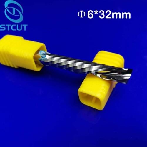 2pcs AAA 6x32mm Left Handed DOWN Cut Single Flutes Spiral Carbide Mill Tool Cutters for CNC Router, Wood End Mill Cutter Bit