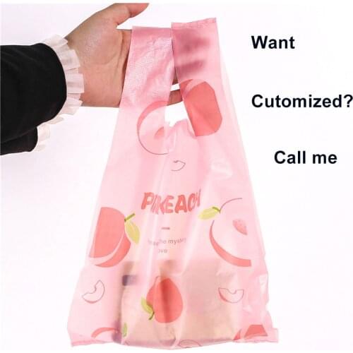 50pcs Shopping Bag Peach Plastic Gift Bags Plastic Shopping Bags With Handle Christmas Wedding Party Favor Bag Can Be Customized