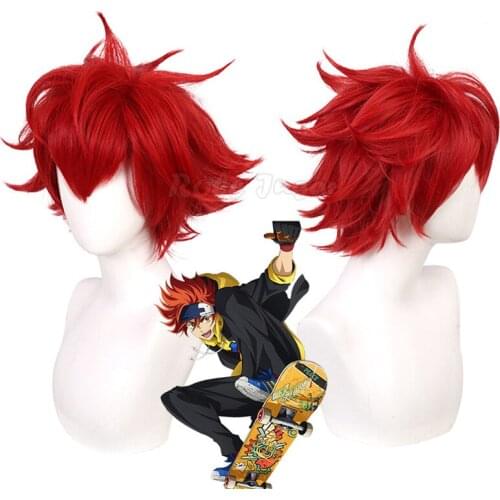 Anime SK8 the Infinity Reki Cosplay Wig Unisex Synthetic Curly Red Short Hair Wigs Halloween Carnival Party Headwear C30M123