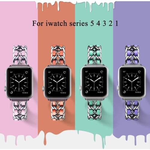 Denim chain watch band for Apple Watch 38mm 42mm stainless steel strap 40mm 44mm for iwatch series 5 4 3 2 1 women bracelet
