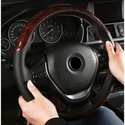 Wood Grain 38CM DIY Hand Sewing Steering Wheel Cover Anti-slip Auto Steering Wheel Cover Car With Needles and Thread