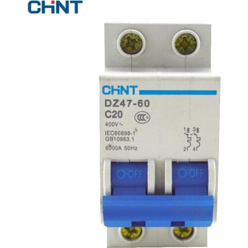 Chint DZ47-60 2P C20 Air Switch Miniature Circuit Breaker DZ47 2P 20A Household Switch Short Circuit Protector