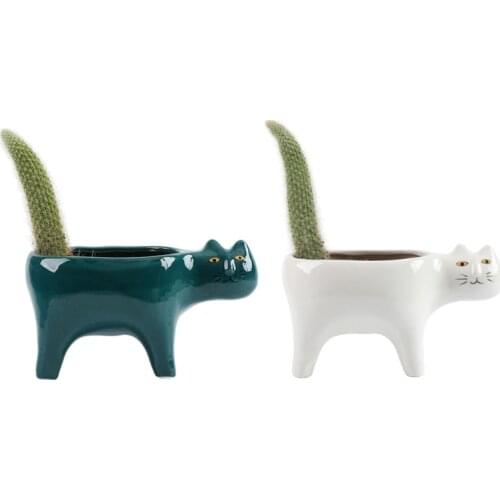 Cartoon Cat Flowerpot Succulent Planter with Drainage Ceramic Plant Flower Pot Garden Cactus Plants Potted Vase Home Decoration