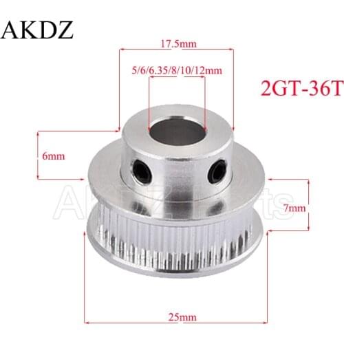 3D Printer Parts GT2 Timing Pulley 36 Tooth Wheel Bore 5mm 8mm Aluminum Gear Teeth Width 6mm 2GT Accessories For Reprap
