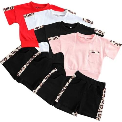Children Boys Girls Summer Casual T-shirt and Shorts Set Fashion Leopard Stitching Short Sleeve Tops and Short Pants Outifts