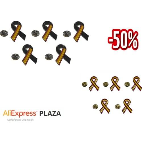 🥇Gemelolandia - 5 x black lace lapel Pin Spain-5 Pin tie flag Spain-30x25mm Ribbon Spain flag