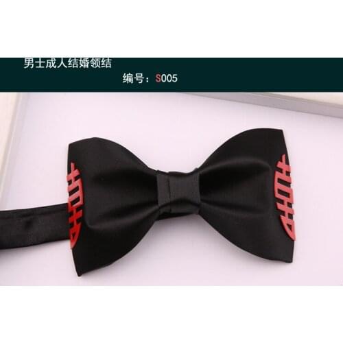 Hi word wedding wedding groom best man wine red black navy blue British bow solid color mens bow tie