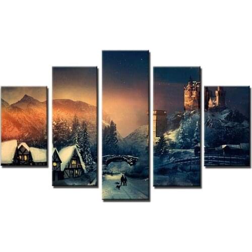 Oil Painting Home Decor Christmas Picture 5PCS Wall Art Prints Canvas Picture for Living Room Drop Shipping