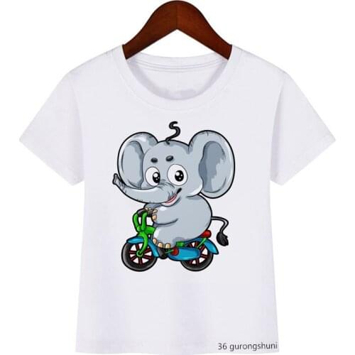 Kawaii Children T-shirt Funny Bear Rides A Bicycle Cartoon Print T Shirt Summer Boys/girls New Short-sleeved Tops Kids Clothing