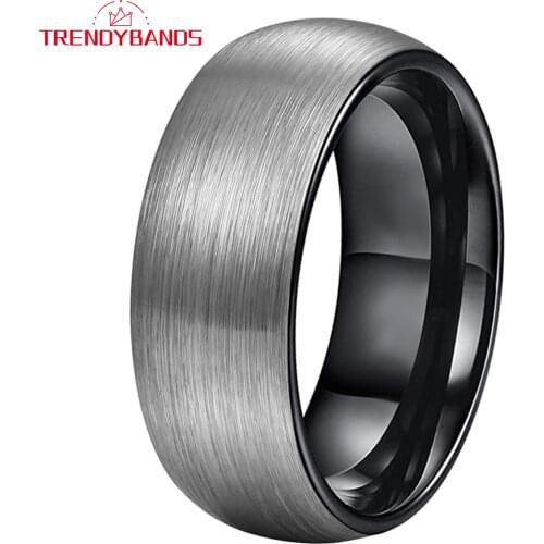 6MM 8MM Black Tungsten Carbide Engagement Rings For Men Women Wedding Domed Brushed Finish Comfort Fit