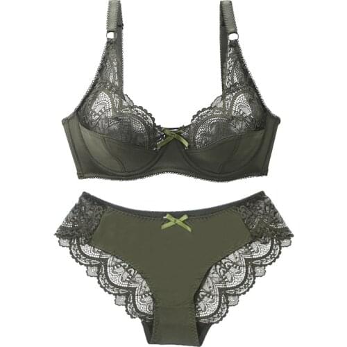 Sexy Lace Plus Size Female Lingerie Transparent Thin Thick BCDE Cup Bra Sets Breathable Women Underwear Panties Briefs