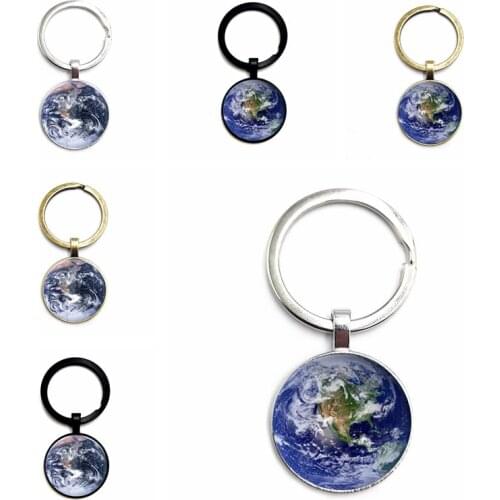 Beautiful Earth Keychain New York Coordinate Glass Cabochon Pendant Keyring Personality Charm Jewelry Gift