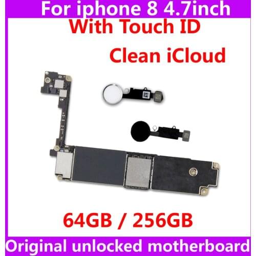 100% Original motherboard with / NO touch ID for iphone 8,Factory unlocked For iphone 8 mainboard+Chips Clean iCloud IOS system