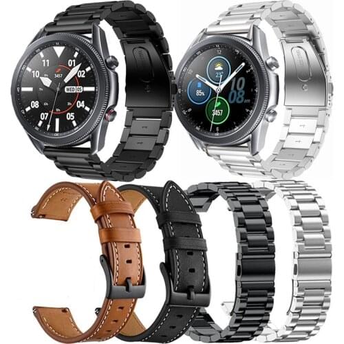 2pcs stainless steel and Genuine Leather band For Samsung Galaxy watch 3 45mm 41mm/Active 2 46mm/42mm Gear S3 20 22mm bracelet