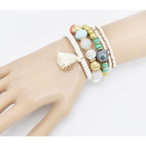 2021 New Bohemian Style Multi-Layer Resin Rice Bead Beaded Turquoise Bracelet Bracelet Fashion Ethnic Style Jewelry Accessories