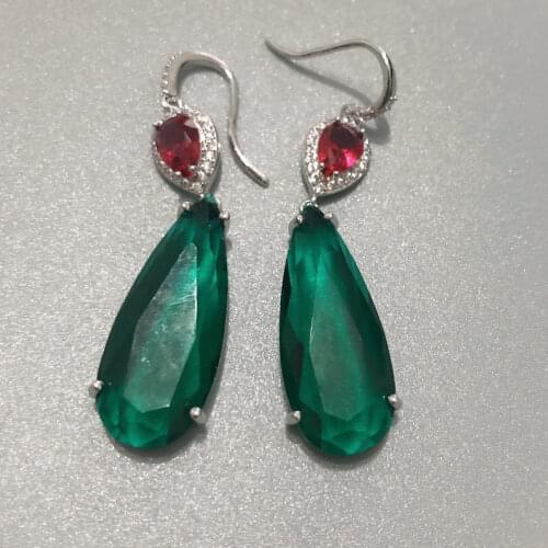 Fashion red and green cz drop earring for women with fish hook wedding bridal jewelry