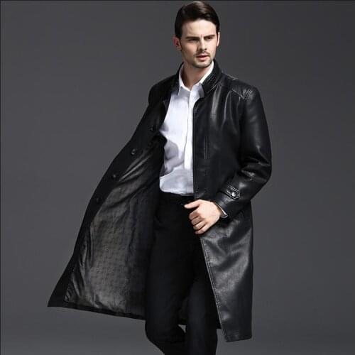 Genuine Leather Men Clothing 2020 Mens Sheepskin Coat Long Leather Windbreaker Korean Version Stand Collar Cloak Coat