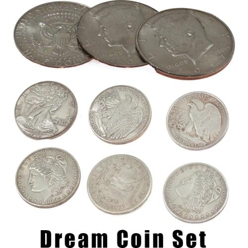 Dream Coin Set Coin Appear Disappear Penetration Flight Magia Magician Close Up Illusions Magic Tricks Gimmick Props Mentalism