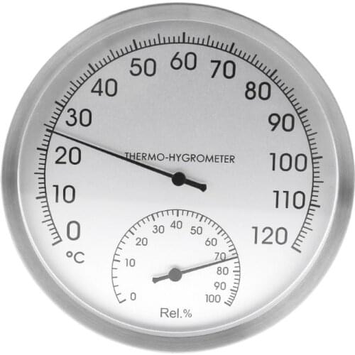 5" Thermometer Hygrometer Wall Hanging Stainless Steel Indoor Sauna Room Temperature Humidity Meter