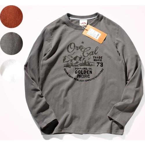 2020 Autumn New Mens Fashion Pure Cotton Washed Old Letter Printed T-shirt Long-Sleeved O-neck American Retro Bottoming T Shirt