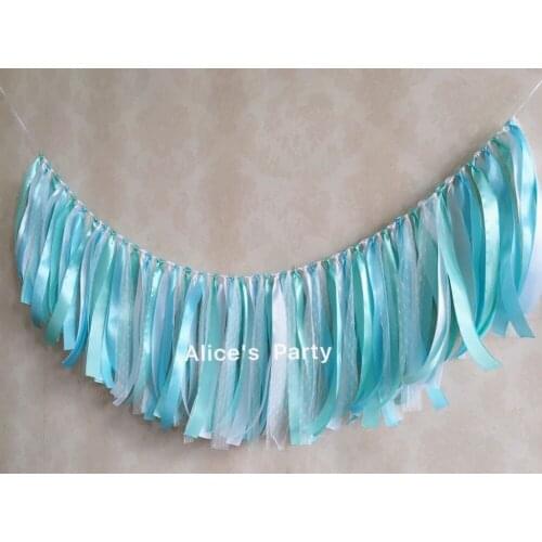 New Blue White Lace Fabric rag tie banners Romantic Wedding Party Decorations Bunting Engagement Garland Hanging Photoprop shoot