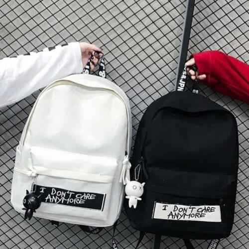 2021 Letter New Backpack Fashion Canvas Women Backpack Doll Pendant Travel Women Shoulder Bag Backpack Female Mochila Bagpack