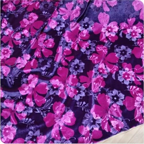 1 Meter Purple Pink Flower Autumn Korea Imports Elastic Embossed Velvet Cloth Cheongsam Dress Clothing Fabric
